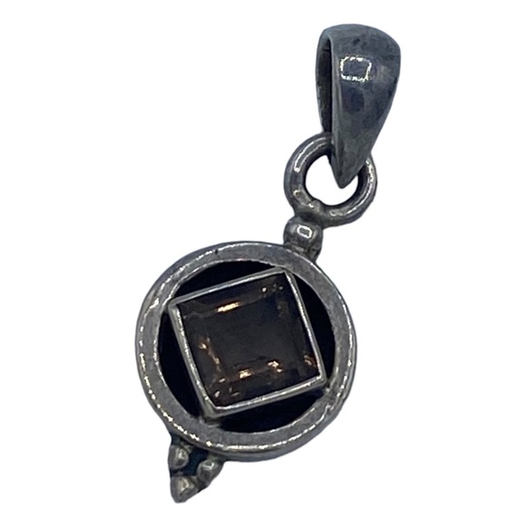 Sterling silver 925 pendant charm geometric w faceted smoked quartz - Picture 2 of 6